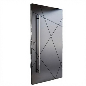 Porte de sécurité en acier moderne et minimaliste BASEN avec serrure intelligente à ouverture latérale, design géométrique, finition pour entrée extérieure de villa ou d'école - Product Image 4