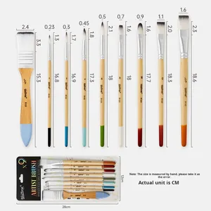 Ensemble de 9 pinceaux à manche en bois pour peinture artistique multifonctionnelle DIY, peinture murale, palette de peinture, craie à l'eau - Product Image 1