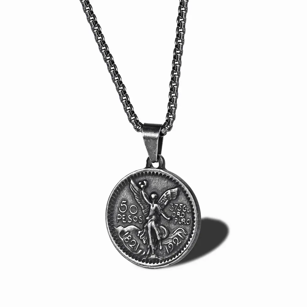 Großhandel kreative Persönlichkeit Edelstahl Fifty Peso Souvenir Antike benutzer definierte Münze Anhänger Halskette