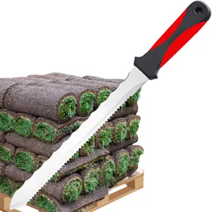 Couteau de jardin en acier inoxydable avec poignée rouge Coupeur utilitaire double face Réparation de pelouse Couteau d'isolation de jardin