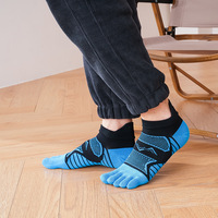 Chaussettes de sport de Compression à séchage rapide pour hommes professionnels cinq orteils cheville randonnée course à pied conception rayée entraînement en mélange de coton tricoté