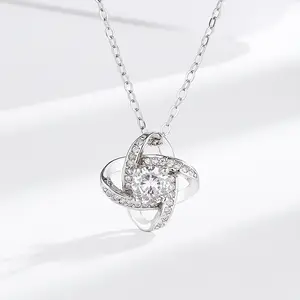 Fashion Simple Dainty Design 925 Sterling Silver Clover Necklace Eternal Star Full Diamond Zircon Pendant Collar Chain Jewelry