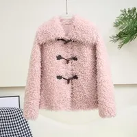 Abrigo de Piel de Oveja Genuina de Lujo para Mujer, Invierno 2026, Chaqueta con Cuello de Borrego JT637