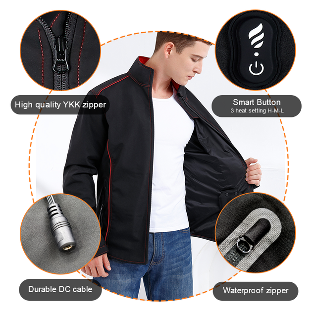 Men's Winter Outdoor Smart 12V Electronic Breathable Waterproof Coat Motorcycle Heated Jacket