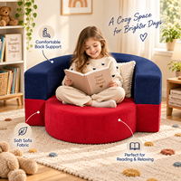 Pouf rond pliable en mousse, confortable, élégant, en tissu doux, avec blocs de couleur, chaise de sol/sofa une place avec housse zippée