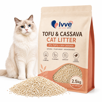 Litière pour chat OEM d'usine, tofu et manioc mélangés, faible teneur en poussière, agglomération rapide, jetable dans les toilettes, à base végétale