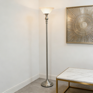 Lampe sur pied décorative d'intérieur en métal faite à la main avec un seul éclairage, abat-jour en verre blanc marbré - Product Image 5