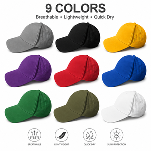 Casquette de baseball respirante perforée à prix d'usine, légère, séchage rapide, 5/6 panneaux, protection UV pour activités de plein air - Product Image 1