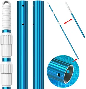 15 Feet kalınlaşmak 1.3mm mavi alüminyum teleskopik yüzme havuzu kutup, ayarlanabilir 3 parça genişletilebilir Step-Up, bağlantı bağlantı Skimmer