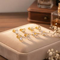 HENGSEN 16G ASTM F136 Titane Bijoux de piercing Anneau labret à filetage interne avec zircone cubique (CZ) taille marquise demi-soleil sertie à griffes