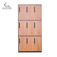 Casier de vestiaire à 9 portes en bois grainé avec rangement en acier, casiers métalliques pour salle de sport, chambre et personnel scolaire