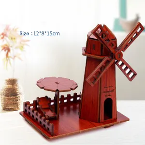Wooden 3D puzzles handmade Windmill architectural model plug-in gift for girls boys children's educational intelligence diy toys