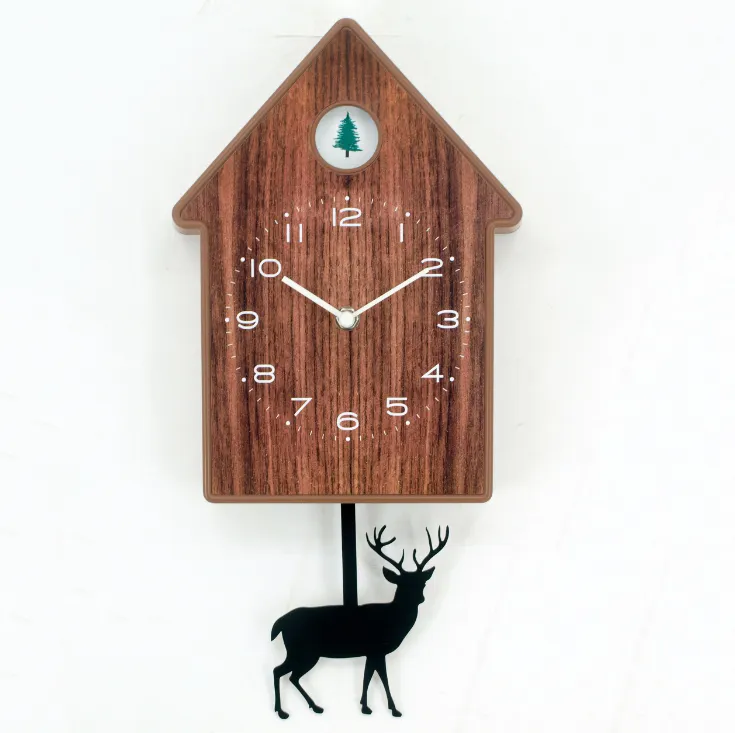 Unique Modern birdhouse wall clock with deer pendulum Wall Art Home Decor for Living Room Bedroom Kitchen