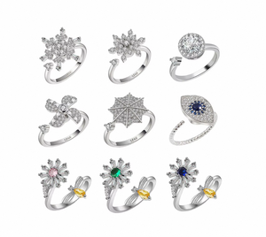 Новинка <span class=keywords><strong>2025</strong></span>: Регулируемое кольцо из стерлингового серебра S925 с дизайном «Снежинка, Ветряная Мельница, Луна и Звезда» для женщин, с цирконом - Product Image 1