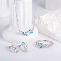 Joyería de Moda para Mujer, Plata de Ley S925, Rodio, Circonita Corte Pera, Juego de Collar, Pendientes y Anillo para Bodas, Bailes y Banquetes