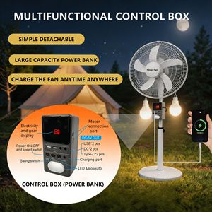 Ventilateur sur pied solaire rechargeable 18 pouces, 6 vitesses, 5 pales, avec boîtier de commande multifonctionnel, 25W, pour extérieur et intérieur - Product Image 4