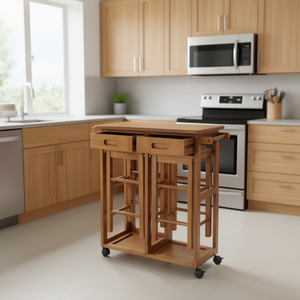 Juego de carrito de cocina Suzanne de 3 piezas de teca con cajones y estante para ahorrar espacio - Product Image 2