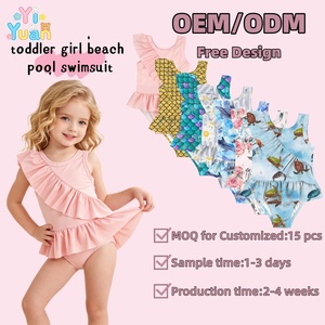 Traje de Baño de Una Pieza con Volantes Asimétricos para Niñas Pequeñas, Traje de Baño sin Mangas con Falda, Color Rosa Sólido, para Vacaciones - Product Image 1