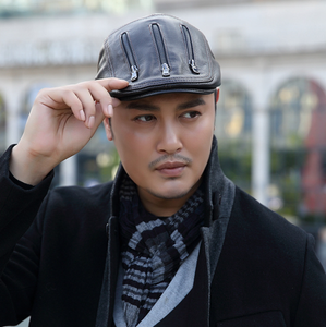 Boinas J215 <span class=keywords><strong>para</strong></span> <span class=keywords><strong>Hombre</strong></span>, <span class=keywords><strong>Gorras</strong></span> Planas de Cuero, Gorra Ivy Ajustable <span class=keywords><strong>para</strong></span> <span class=keywords><strong>Hombre</strong></span>, Gorra con Cremallera, Piel de Oveja de Primera Calidad, <span class=keywords><strong>Gorras</strong></span> <span class=keywords><strong>Italianas</strong></span> con Visera - Product Image 4