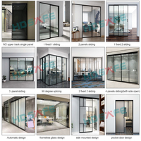 HDSAFE Portes coulissantes intérieures en verre sans cadre Porte de séparation coulissante pour bureau Système de porte télescopique en verre sans cadre à 4 panneaux