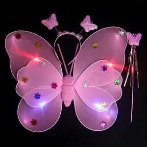 Adorno de Alas de Mariposa Luminosas de Ángel para Niña Juguete con Varita Mágica y Vestido Rosa de Princesa Hada para Espectáculo - Product Image 2