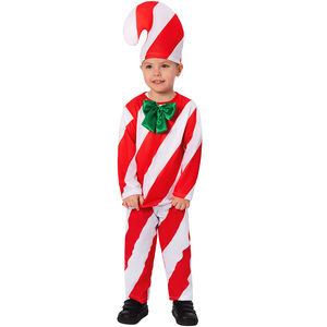 Children's <b>Candy</b> <b>Cane</b> Costume Red White Stripes Christmas Cosplay Performance Outfit Polyester Fabric - Product Image 5