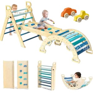 Combinación de estructura de escalada de madera para niños, tobogán interior, arco de juego, rampa, escalera, balancín - Product Image 5