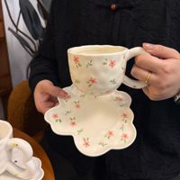 Ensemble tasse et soucoupe à café en céramique irrégulière, façonnée à la main, sous-glaçure, peinte à la main, haute esthétique, parfait pour le latte, le café, cadeau