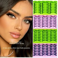 21 paires de faux cils artisanaux colorés européens et américains pour un look désordoncé en fibres synthétiques