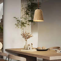 Lampe suspendue Annzlee en pierre de travertin et bois, style Wabi-sabi Japandi, fabrication OEM en gros, directement de l'usine