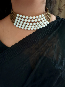 Handcrafted White Beaded Adjustable Choker <b>Necklace</b> Adjustable Indian Ethnic Bridal Wedding Festival Jewelry <b>Statement</b> <b>Necklace</b> - Product Image 5