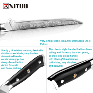 Xyj couteau à filet à désosser japonais, ustensile de cuisine en acier VG10 damas couteau de boucher, <span class=keywords><strong>dinde</strong></span> bœuf noir, couperet à manche G10 de 6 pouces - Product Image 3