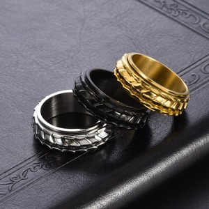 미니멀리즘 패션 쥬얼리 펑크 애니메이션 남성용 금도금 스테인레스 스틸 회전 반지 - Product Image 3