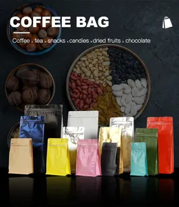 Entrega rápida de fábrica, ocho sellos laterales, parte inferior plana, cremallera, café, té, bolsa de embalaje, bolsas de embalaje para café