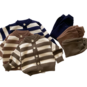 Kids Striped Knit <strong>Cardigan</strong> Set Long Sleeve Button Front Soft Comfortable Sweater Pants Casual Outfit Child <strong>Girl</strong> Clothes - Product Image 6