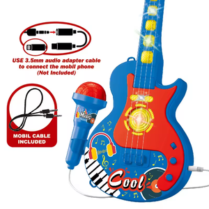 Blue Kids Karaoke Singing Machine Kit de guitarra eléctrica barata con micrófono Juego de simulación y juguetes preescolares para niños - Product Image 2