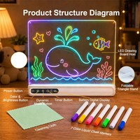 Tableau de Dessin LED Portable pour Enfants, Effaçable, Modes de Couleurs Multiples, Jouet d'Apprentissage Préscolaire en Acrylique