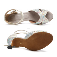Chaussures de danse latine en satin noir LUOQIAO D024 pour femmes, avec strass brillants, semelle souple, talon moyen de 6 cm, pour la performance et la compétition