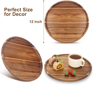 Grand plateau circulaire <span class=keywords><strong>en</strong></span> <span class=keywords><strong>bois</strong></span> d'acacia pour décorations <span class=keywords><strong>de</strong></span> table ottomanes, plateau à café, plateau à nourriture, plateau à trempettes, finition <span class=keywords><strong>bois</strong></span>. - Product Image 5