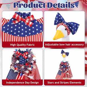 Disfraz del Día de la Independencia Americana, Decoración de Jardín con Cinta Blanca de Bandera, Lazo y Adorno de Ganso para Porche - Product Image 4