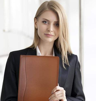 Carpeta de Cuero con Logotipo Personalizado para Diploma, Carpeta de Cuero Genuino con Cremallera, con Cuaderno y Bolígrafo