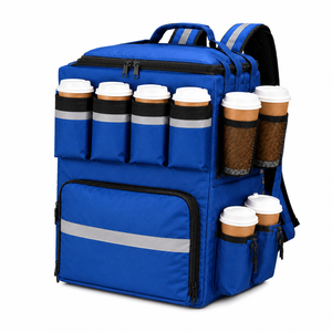 Blue Insulated Backpack <b>Cooler</b> With 6 Coffee Cup Holders Zipper Closure Oxford Material 24L Capacity For <b>Drink</b> Transport - Product Image 1
