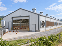 Poulailler préfabriqué en structure d'acier galvanisé avec panneaux de toiture isolés et système de ventilation