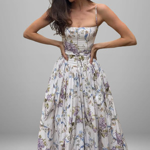 Vestido largo tejido personalizado al por mayor con hombros descubiertos, cintura alta, estampado, ajustado, elegante, informal, para fiesta, ropa de moda para mujer - Product Image 2