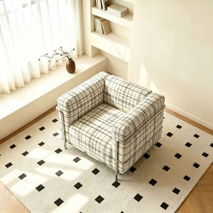 Fauteuil individuel en cuir véritable de style Bauhaus minimaliste italien avec mousse haute densité pour salon - Product Image 4