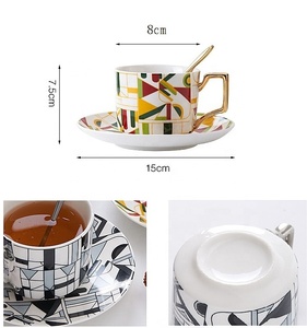 Taza de café con platillos de café capuchino té con oro plaza de China de hueso taza de té de porcelana de conjunto - Product Image 2