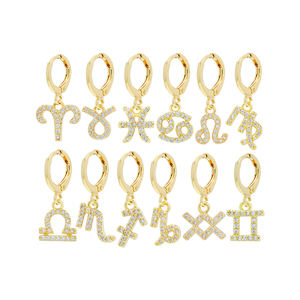 Zodiaco constelación pendientes zirconia cúbica al por mayor <span class=keywords><strong>2023</strong></span> recién llegados zirconia pendientes diamante aro pendientes moda CZ joyas - Product Image 1