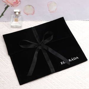 Tùy chỉnh màu đen da lộn bụi túi nắp phong bì Quà Tặng nhung Đóng gói với Ribbon quần áo tóc bó Tóc Giả đồ trang sức phong bì Pouch - Product Image 6