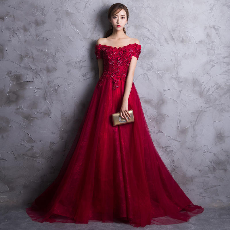 Women's Dress Factory Wholesale Wine Red Lace Bridesmaid Dress Long Dress 