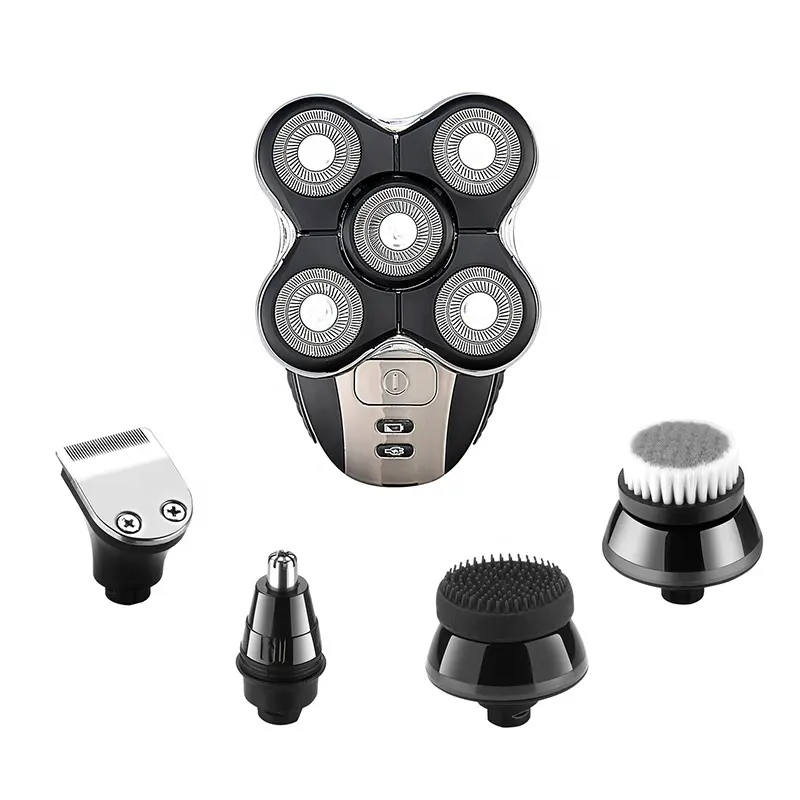 Best Price USB Skull Electric Razor 5 In 1 Wet Dry Grooming Kit Cordless Waterproof 5 Head Rotary Shaver for Bald Men